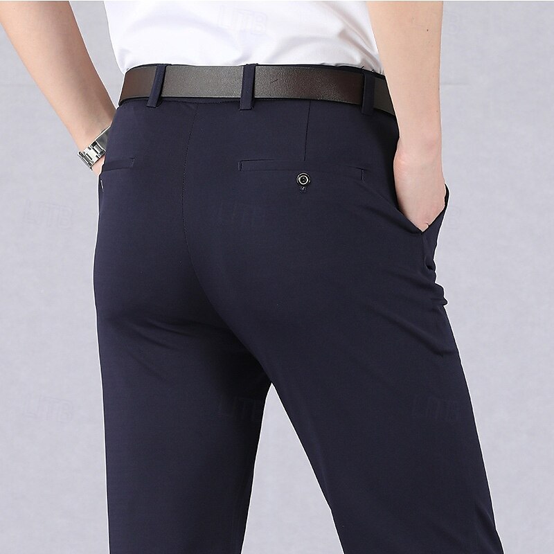 Herren Abschlußfeier Anzughose Hose Chinos Knöpfe Tasche Einfarbig Komfort Formell Party Arbeit Mode Klassicher Stil Schwarz Wein Mikroelastisch 2025 - $17.99 –P10