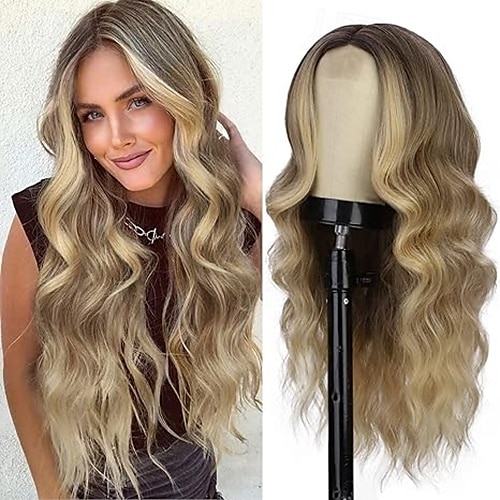 perruques de remplacement de cheveux perruque synthétique longue bouclée ondulée pour femmes noires utilisation quotidienne de fête de 2025 ? $19.99 –P4