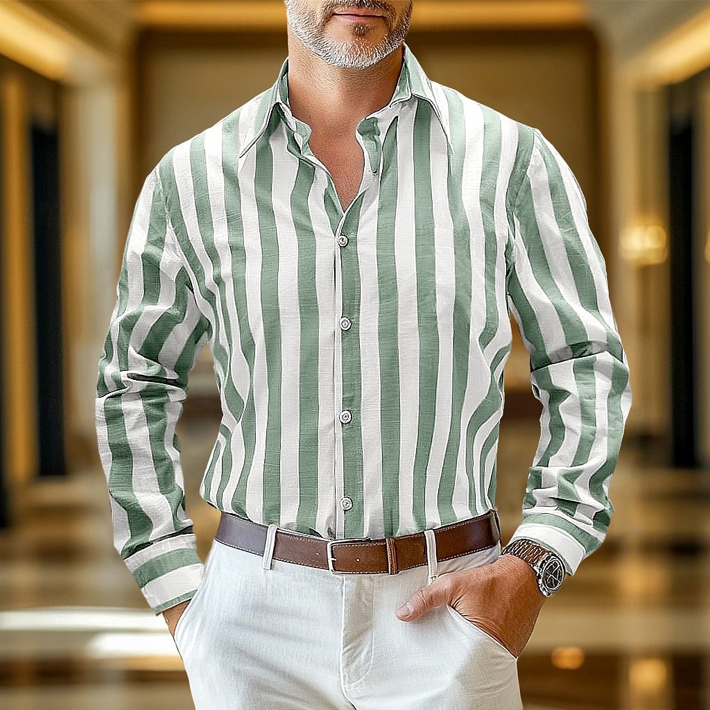 Per uomo Camicia camicia di lino Camicia in lino e cotone Camicia estiva Camicie A strisce Attività commerciale Casual / quotidiano Giallo Rosa Blu marino Verde Manica lunga Collo ripiegabile del 2025 a $26.99 –P4
