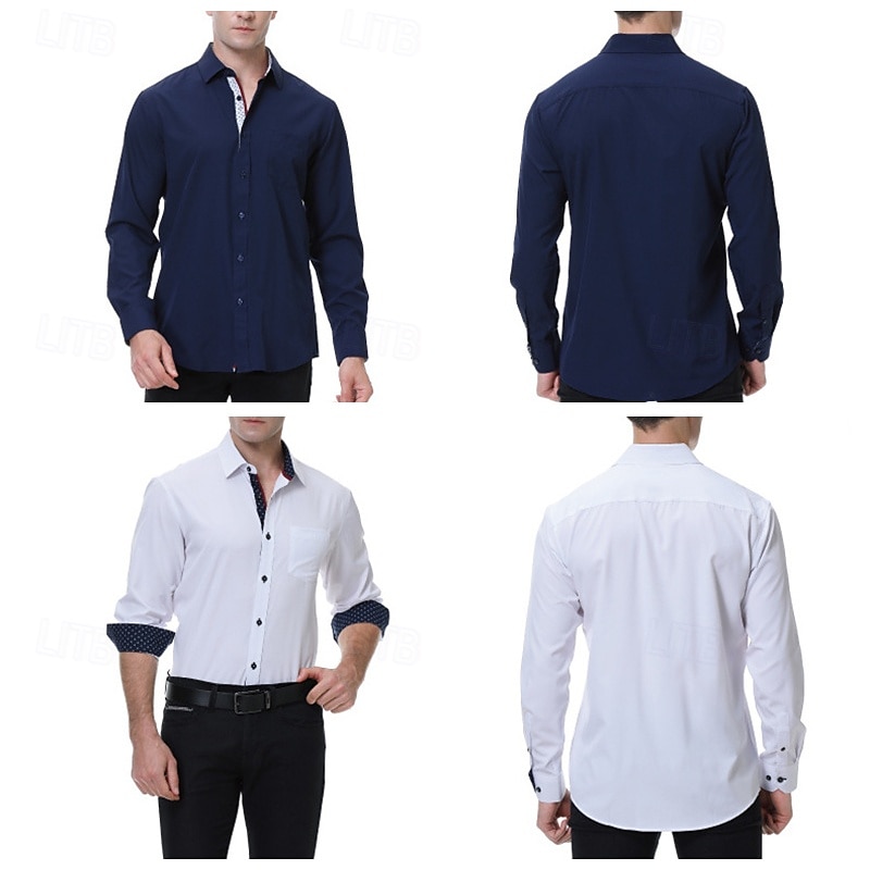 Herren Hemd Oberhemd Knopfhemd Glatt Hochzeit Party Schwarz Weiß Rosa Wein Langarm Kargen Frühling & Herbst Bekleidung 2025 - $26.99 –P11