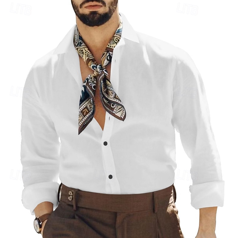 Per uomo Camicia Camicia di lino Camicia casual Camicia con Bottoni Camicia di cotone Semplice Vacanza Camicia hawaiana Nero Bianco Cachi Grigio Manica Lunga Colletto alla coreana Primavera & Autunno del 2025 a $23.99 –P2