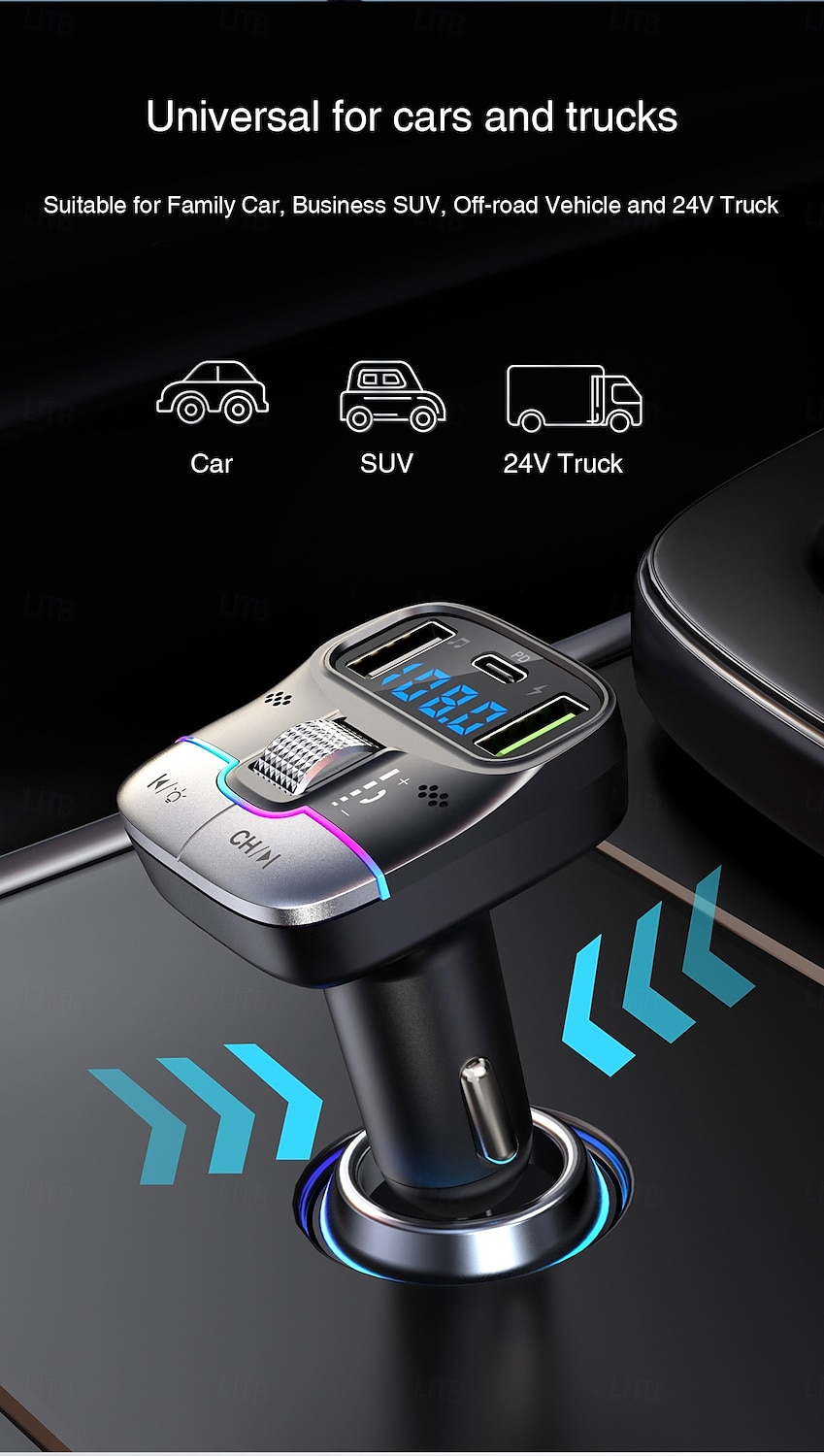 Car Charger Dual USB Smart Fast Chargers with Charging Cable Bluetooth 5.0 FM Transmitter MP3 Player 2025 - $27.99 –P13