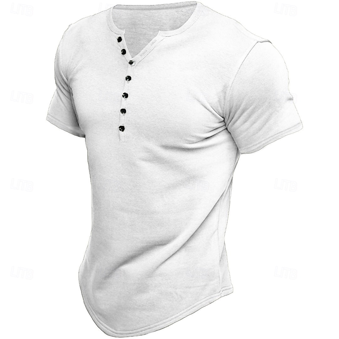 Herre T skjorte T-skjorter Henley Topp Kortermet Helfarge عادي Årgang Daglig Knapper Henley utendørs Avslappet Daglig Sommer Vår & Vinter Svart Hvit Grå Henley T-skjorte 2026 - $17.99 –P4