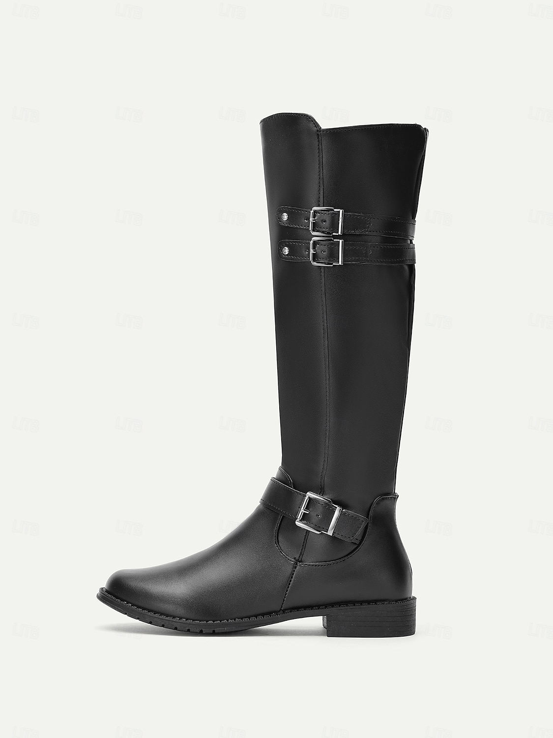 Women's Black Knee-High Riding Boots with Buckle Straps and Low Heel – Classic Equestrian Style Boots for Everyday and Outdoor Wear 2025 - $46.99 –P1