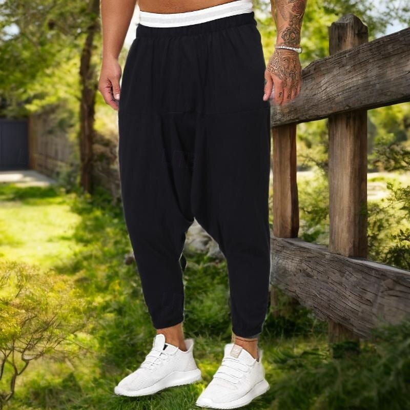 Homens Corredores Calças de linho Calças Calça verão Calças largas Cintura elástica Virilha Abaixada Tecido Conforto Respirável Comprimento total Casa Casual Diário Moda Ioga Preto Vermelho de 2025 por $23.99 –P1