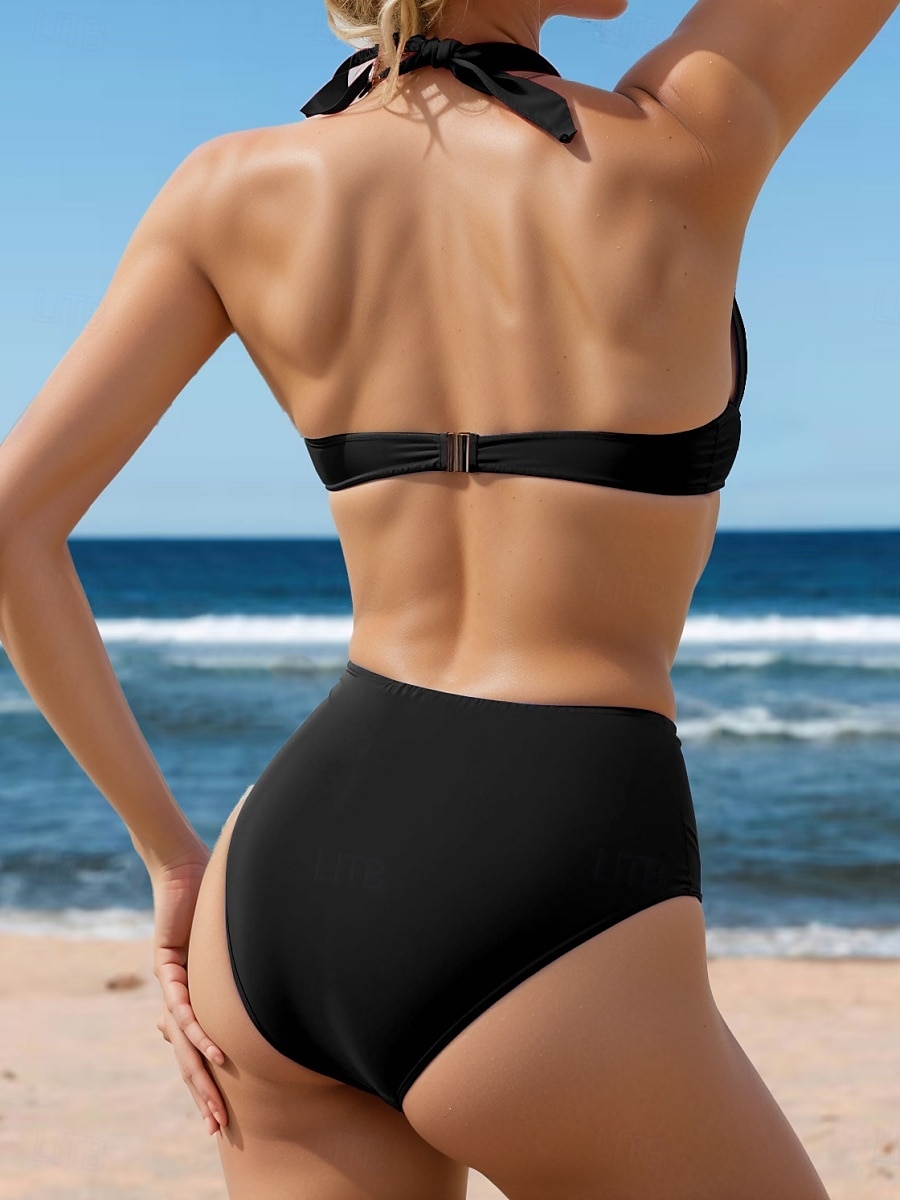 Női fürdőruhák bikini 2 részes pici fürdőruha hátsó nélküli nyaralás tengerparti viselet geometrikus pánt nélküli ujjú fürdőruhák 2025 - $29.99 –P2