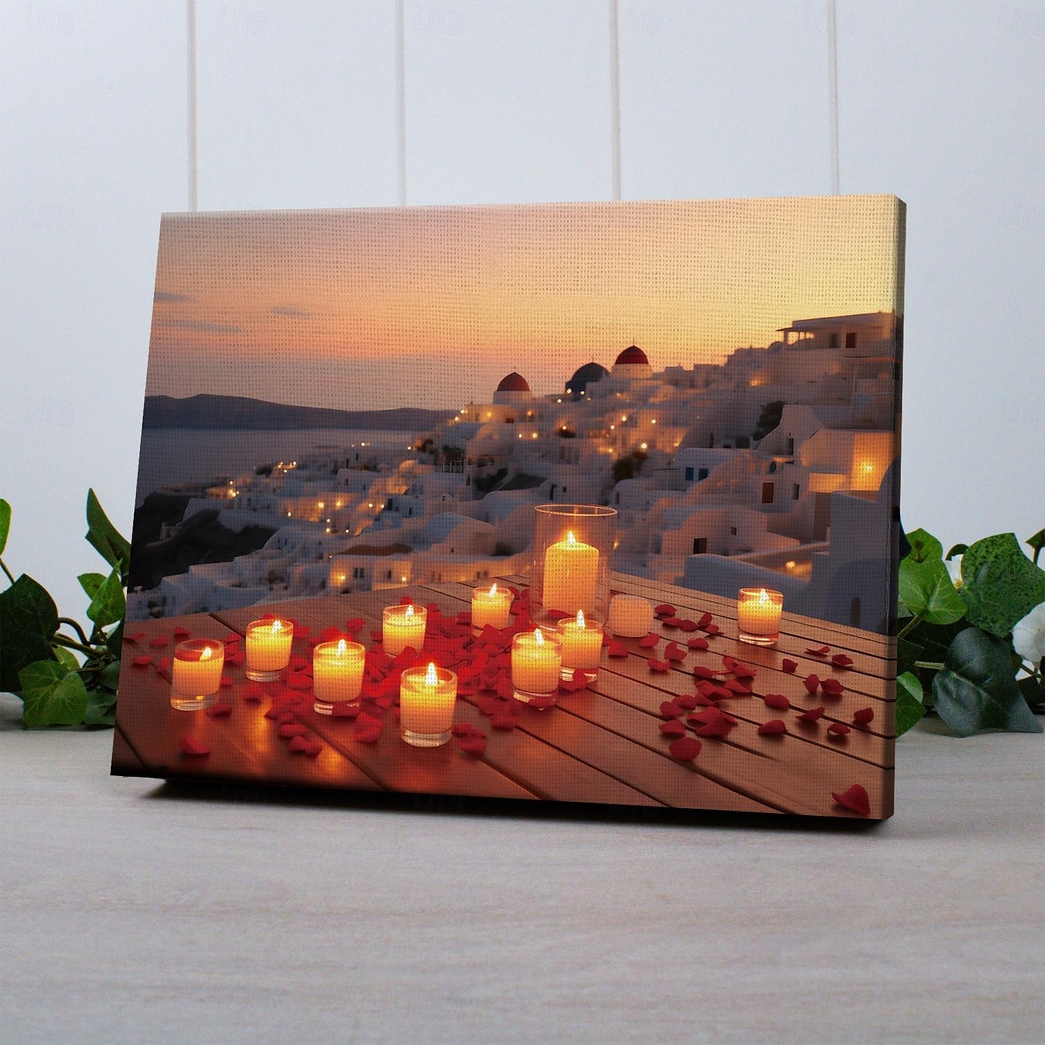 bougies lumineuses santorin art mural en toile à LED décoration murale éclairée par LED impression sur toile éclairée à piles 2AA cuisine lumineuse à LED chambre ou décoration intérieure de 2025 ? $50.99 –P3