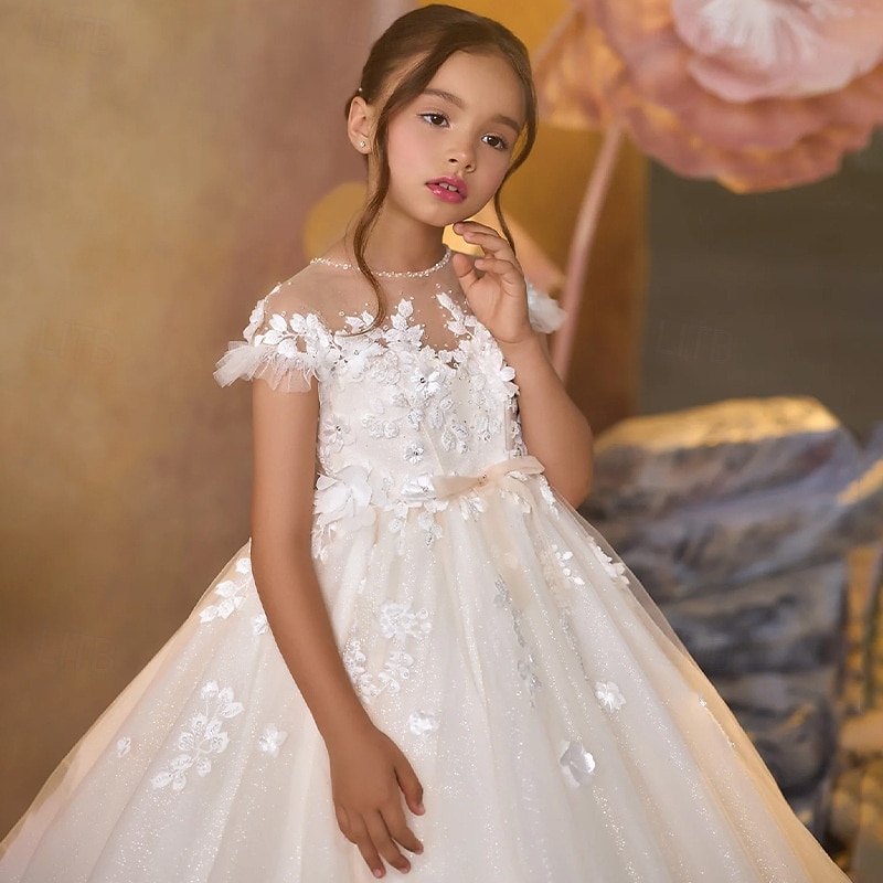 kinderkleidung Mädchen Blumenmädchen Kleid Kleid für die Erstkommunion Party Kleid Feste Farbe Ärmellos Langarm Leistung Hochzeit Party Gitter Prinzessin Süß Gitter Mitte der Wade Etuikleid Tüll-Kleid 2025 - $91.99 –P2