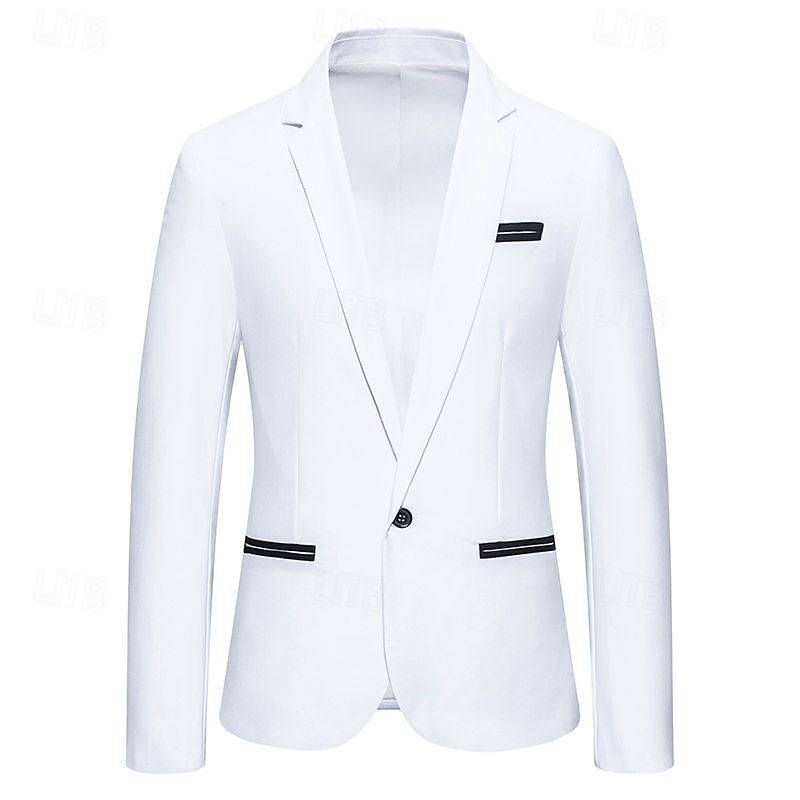Herren Blazer Sakko Geschäft Cocktailparty Hochzeitsfeier Modisch Brautkleider schlicht Frühling & Herbst Baumwollmischung Farbblock Patchwork Knopf Komfortabel Einreihiger Verschluss Blazer Schwarz 2025 - $44.99 –P14
