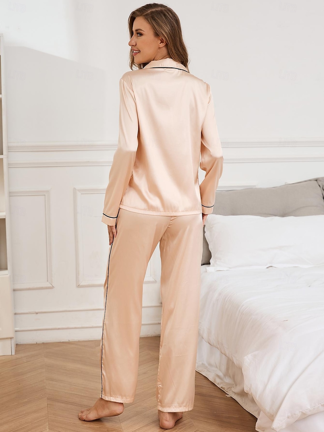 Dame Pyjamas Sett Fritid Komfort Ren farge Elastisk midje Cardigan Bukse Hjem Daglig Langermet Knaphul Champagne Høst Vinter Skreddersydd 2025 - $51.99 –P6