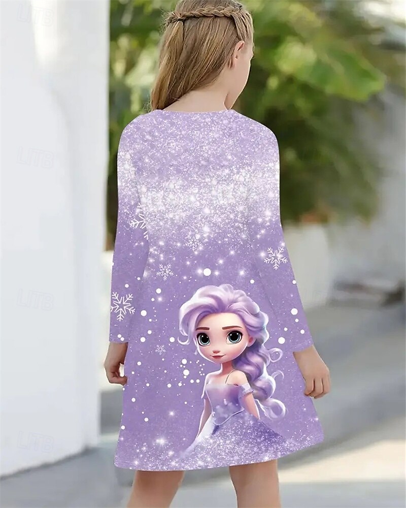 Tyttöjen 3D Kuvitettu Piirretty Lumihiutale Mekko Pitkähihainen Kesä Kevät Loma Päivittäin Pyhäpäivä Prinsessa Kaunis Makea Lapset 4-12 vuotta Rento mekko A linjainen mekko Polvipituinen Normaali 2025 - $16.99 –P8