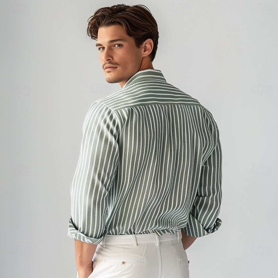 Per uomo Camicia a righe Nero Blu Verde Grigio chiaro Manica Lunga A righe Colletto a Camicia Scuola Matrimonio Abbigliamento 100% Cotone Vacanza Vintage Neutro Moda del 2025 a $26.99 –P2