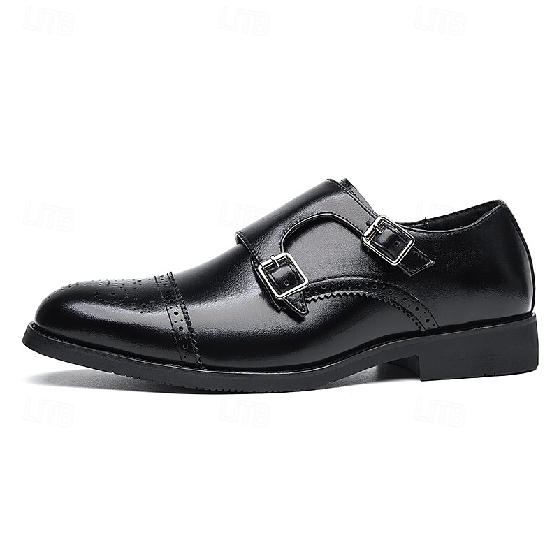 Men's Brown Faux Leather Double Monk Strap Dress Shoes with Brogue Detailing, Classic Style for Wedding, Formal and Business Wear 2025 - $54.99 –P7