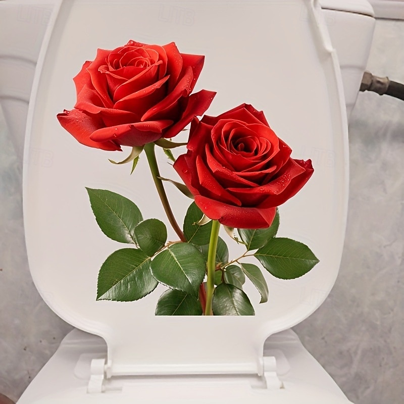 rød rose romantisk toalettklistremerke, dekorativt klistremerke på badet toalettsete, dekorativt veggklistremerke på badet, baderomsdekorasjon, hjemmedekorasjon 2025 - $6.49 –P4