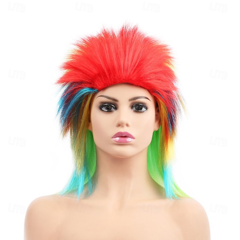 kort pigg parykk rett syntetisk fargerike afro parykker piggete multe for kvinner morsomme regnbue rocker punk kostymer hår til carvinal 2025 - $12.49 –P2
