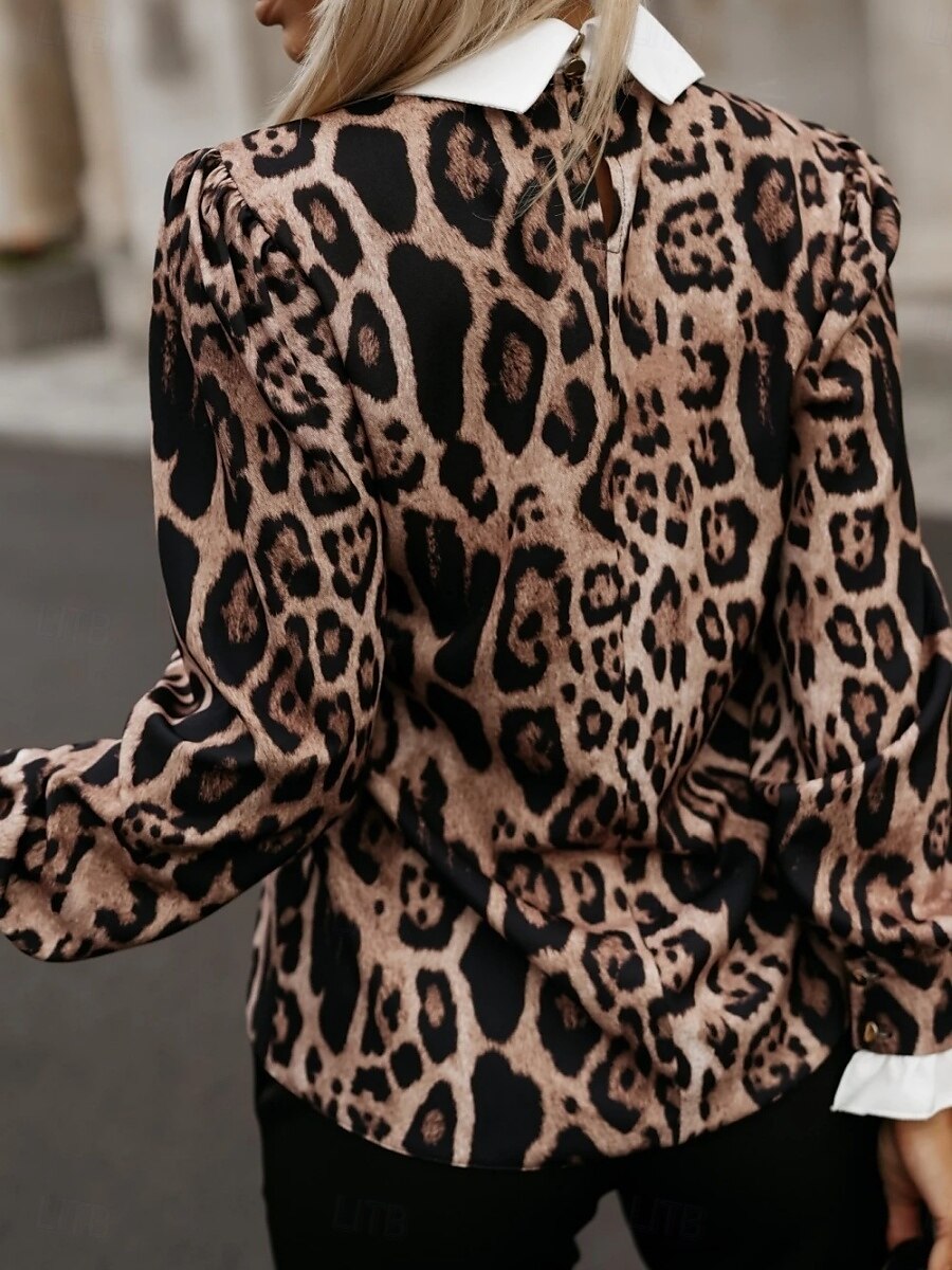 Women's Shirt Blouse Leopard Basic Casual Long Sleeve Shirt Collar Regular Tops Daily Print Brown Fall Winter 2025 - $26.99 –P2