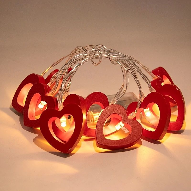10/20LEDs Valentine's Day Wooden Heart String Lights LED Fairy Lights Hanging Wood Love Lamp Garland Valentine's Day Wedding decor 2025 - $12.99 –P5