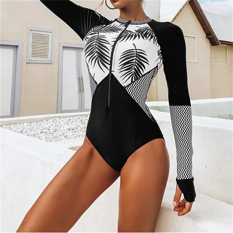 Femme Maillot Anti UV Maillot de bain 1 pièce Protection solaire UV UPF50+ Poids Léger manche longue Spandex Le Maillot de corps Maillot de bain Zip sur le devant Natation Surf Plage Sports nautiques de 2025 ? $31.99 –P3