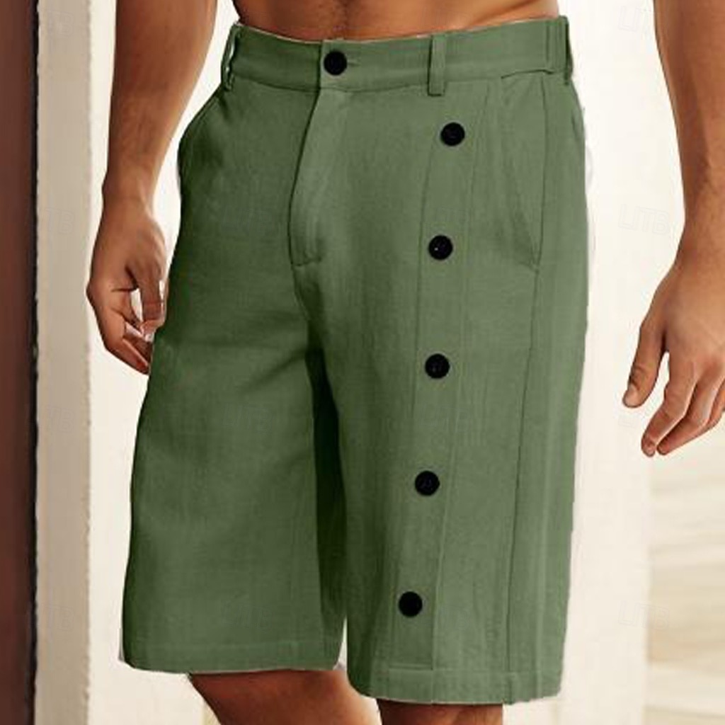 Homme Short en lin Short d'été Bermuda Boutons Poche Jambe droite Plein Confort Respirable Court Entreprise Design mode Blanche Vert Véronèse de 2026 ? $22.99 –P6