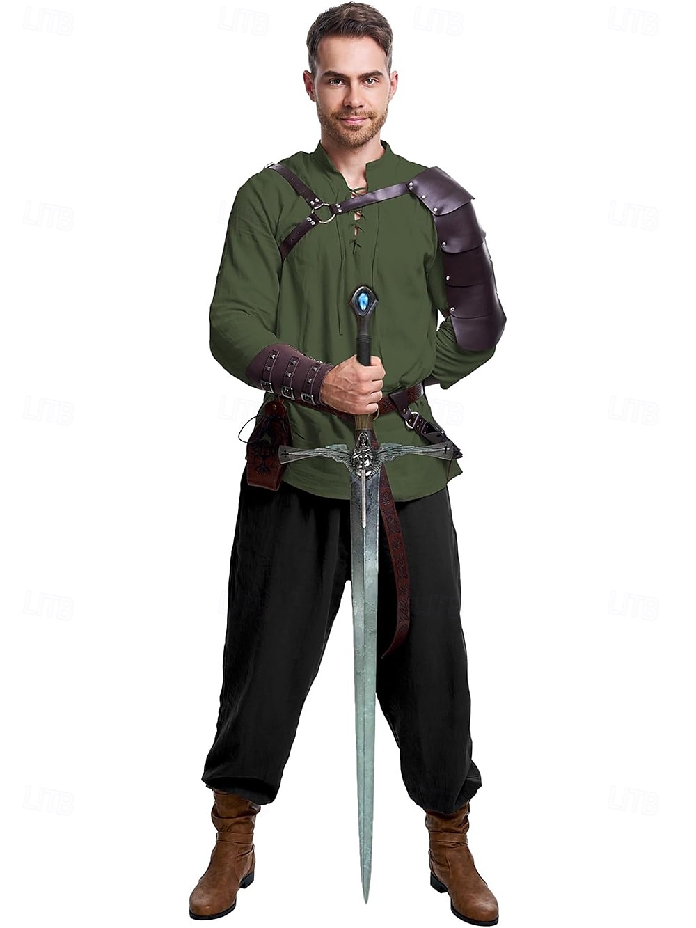 Rétro Vintage Médiéval Renaissance Pantalon Costume de cosplay Tenues Ren Faire Homme Viking Fantaisie Halloween Carnaval Mascarade Carnaval Performance LARP Adulte Chemise Pantalon Ceinture de 2025 ? $76.99 –P11