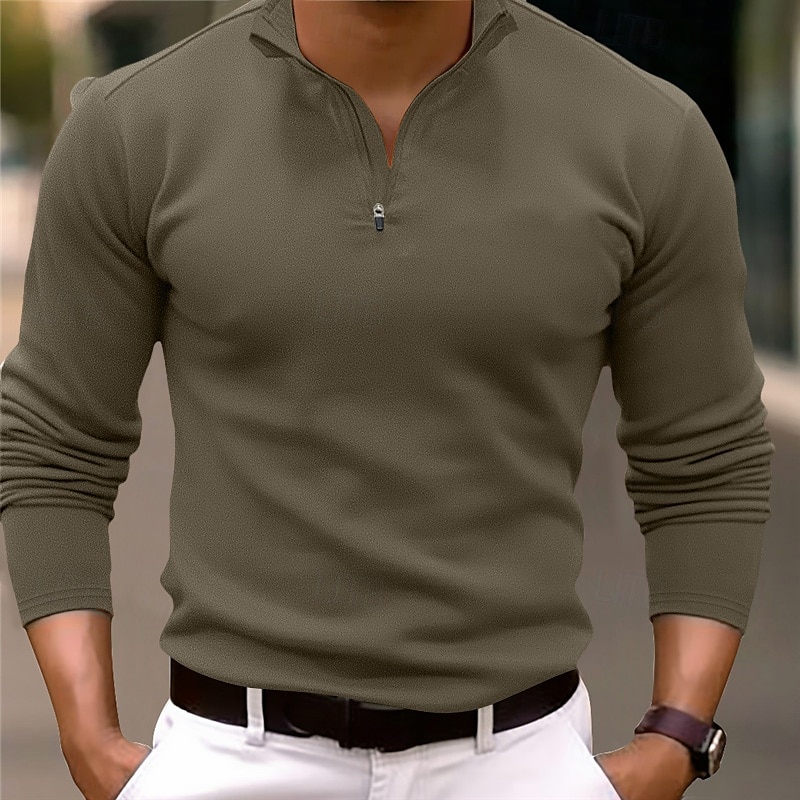Herr Quarter Zip Polo Golf pikétröjor Utomhus Casual Fjärdedels blixtlås Långärmad Mode Modern Ensfärgat Stickat Vår & Höst Standardpassform Svart Vit Marinblå Mörkgrön Brun Quarter Zip Polo 2025 - $22.99 –P5