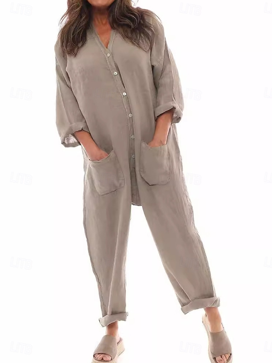 Dam Vanligt Jumpsuit Mode Streetwear Fullängd Ensfärgat Lappverk Snabb tork Mateial som andas Microelastisk Svart Blå Grå Vår & Höst Normal 2025 - $36.99 –P1