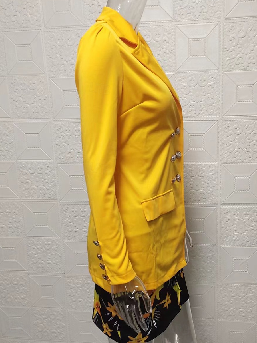 Women's Elegant Streetwear Daily Blazer Skirt Long Sleeve Shirt Collar Graphic Patchwork Casual Yellow Spring & Fall Regular Fit 2025 - $37.99 –P3