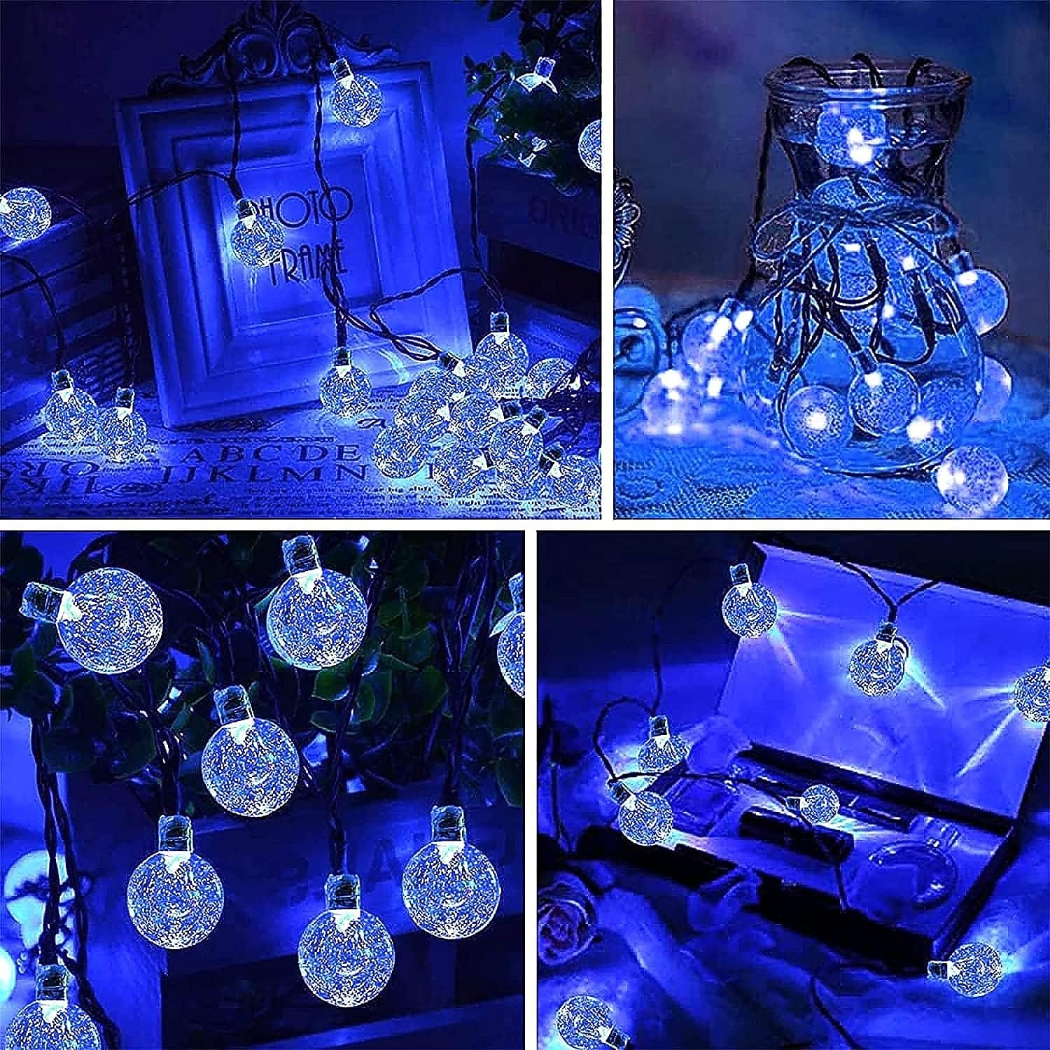 Luzes de corda solares de 7 m, 50 LEDs, el 5 mm, branco quente/branco frio/azul, luzes de festa de fim de ano movidas a energia solar com suporte de montagem para natal, casamentos e eventos ao ar de 2025 por $20.99 –P12