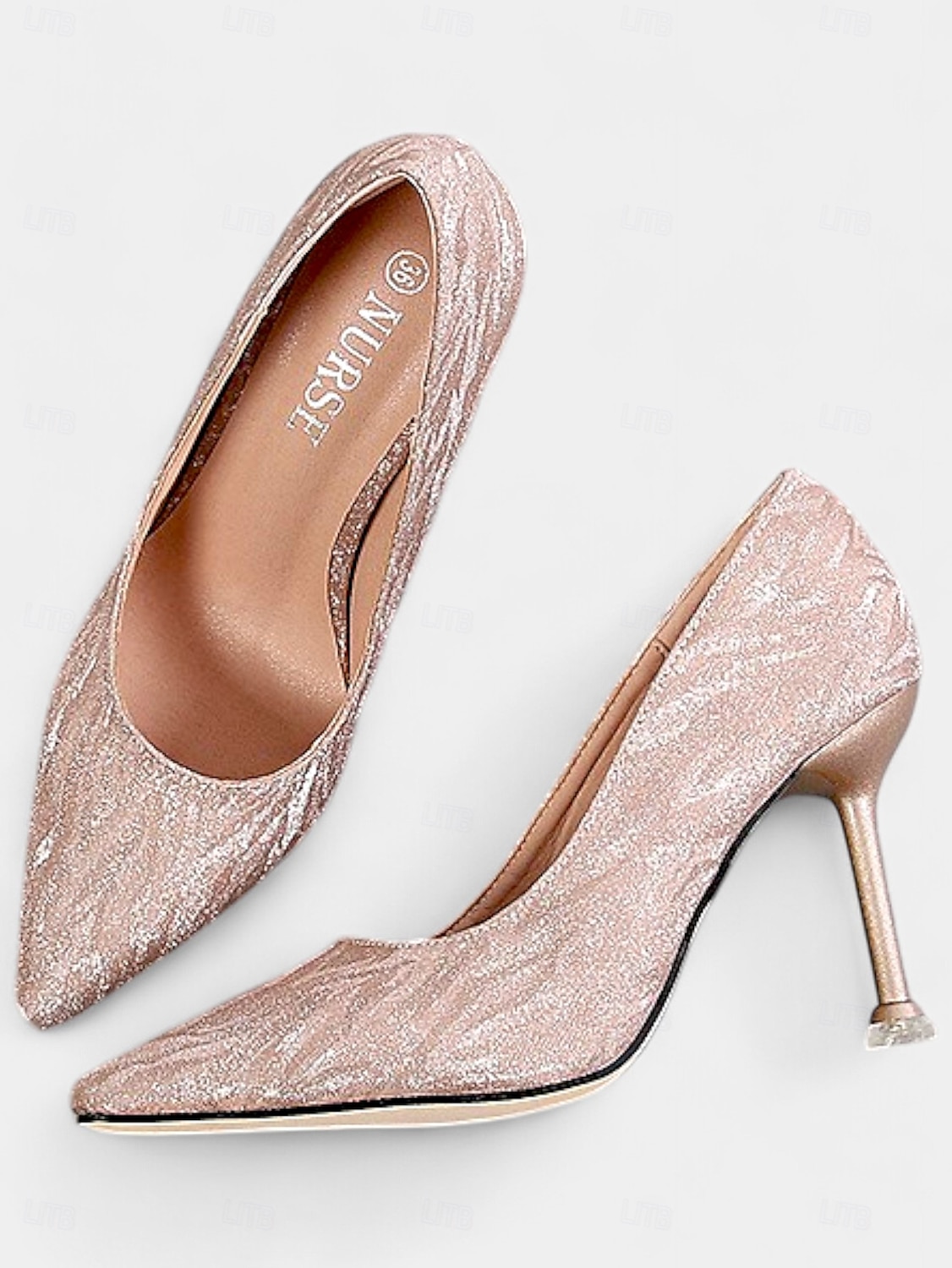 Women's Pointed Toe Champagne Glitter Stiletto Heels with Ankle Strap | Perfect for Spring Weddings 2025 - $42.99 –P1
