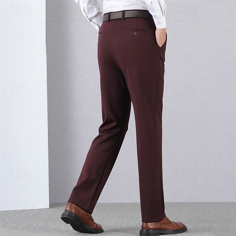 Herren Abschlußfeier Anzughose Hose Chinos Knöpfe Tasche Einfarbig Komfort Formell Party Arbeit Mode Klassicher Stil Schwarz Wein Mikroelastisch 2025 - $17.99 –P13