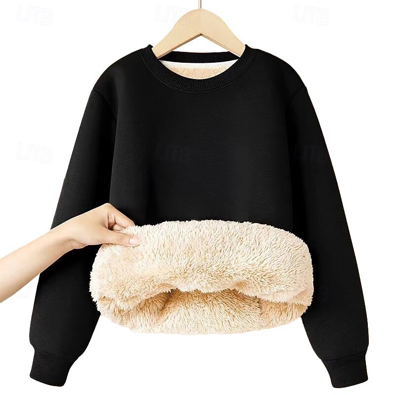 Kids Girls' Sweatshirt Solid Color Long Sleeve Crewneck Winter Sports Streetwear Daily Rabbit Fur Outdoor Casual Regular Fit 2025 - $11.99 –P5