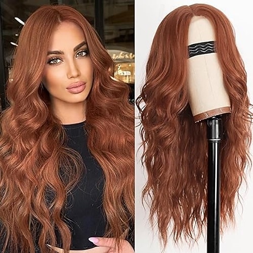 parrucca per donna lunga ondulata parrucca in pizzo attaccatura dei capelli parte centrale parrucca sintetica resistente al calore per festa quotidiana del 2025 a $19.99 –P2