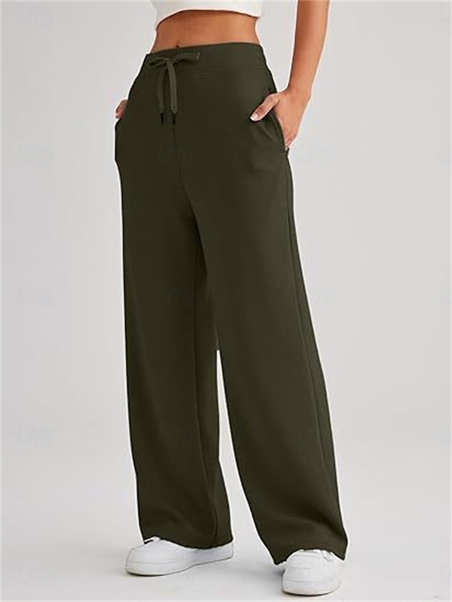 Women's Sweatpants Wide Leg Pants Trousers Active Streetwear Casual Full Length Mid Waist Plain Pocket Drawstring Elastic Waist Breathability Soft Comfortable Micro-elastic Outdoor Street Daily 2025 - $23.99 –P14