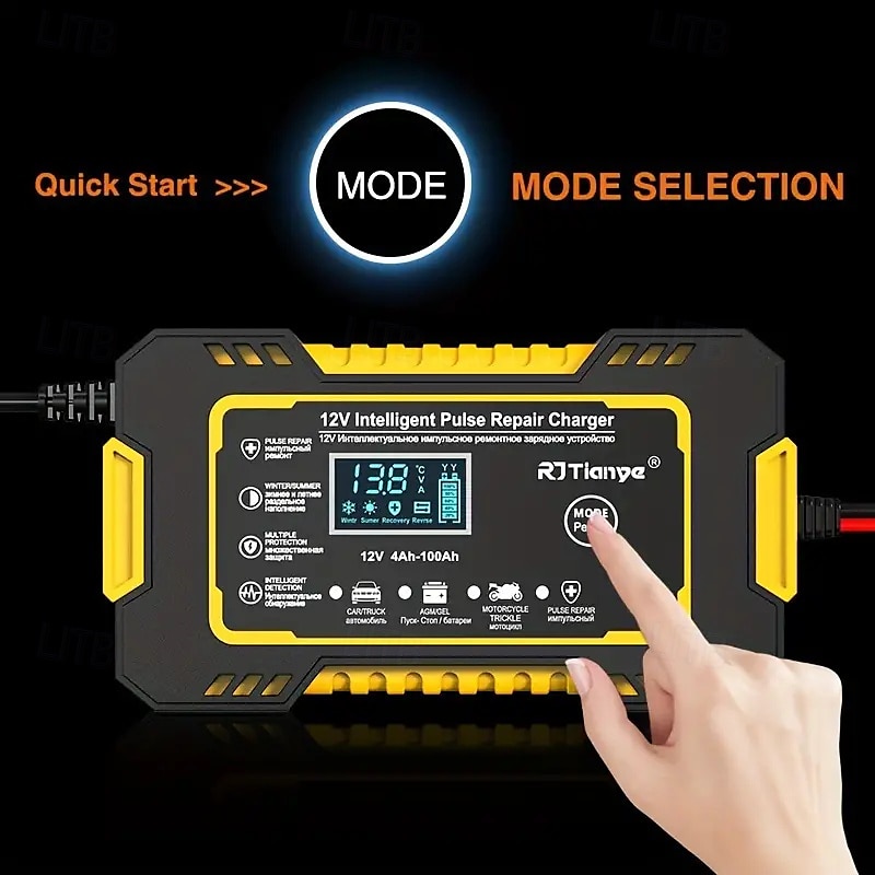 Intelligent 12V Car Battery Charger & Maintainer - 6A Pulse Repair LCD Display AGM GEL SLA & Wet Cell Temperature Compensation 4-100Ah Range 2025 - $56.99 –P6