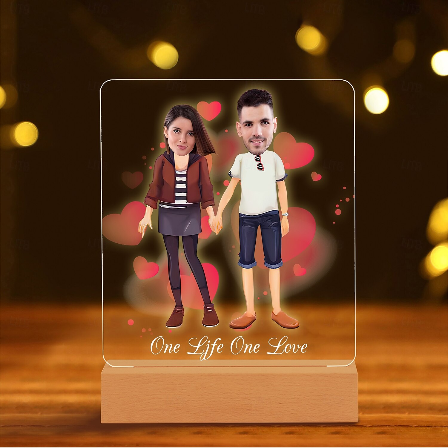 Personalized Acrylic Night Light - Customized Couple Holding Hands Design with Big Head Photos Perfect Gift for Lovers Wedding Anniversary 1pc 2025 - $24.99 –P7