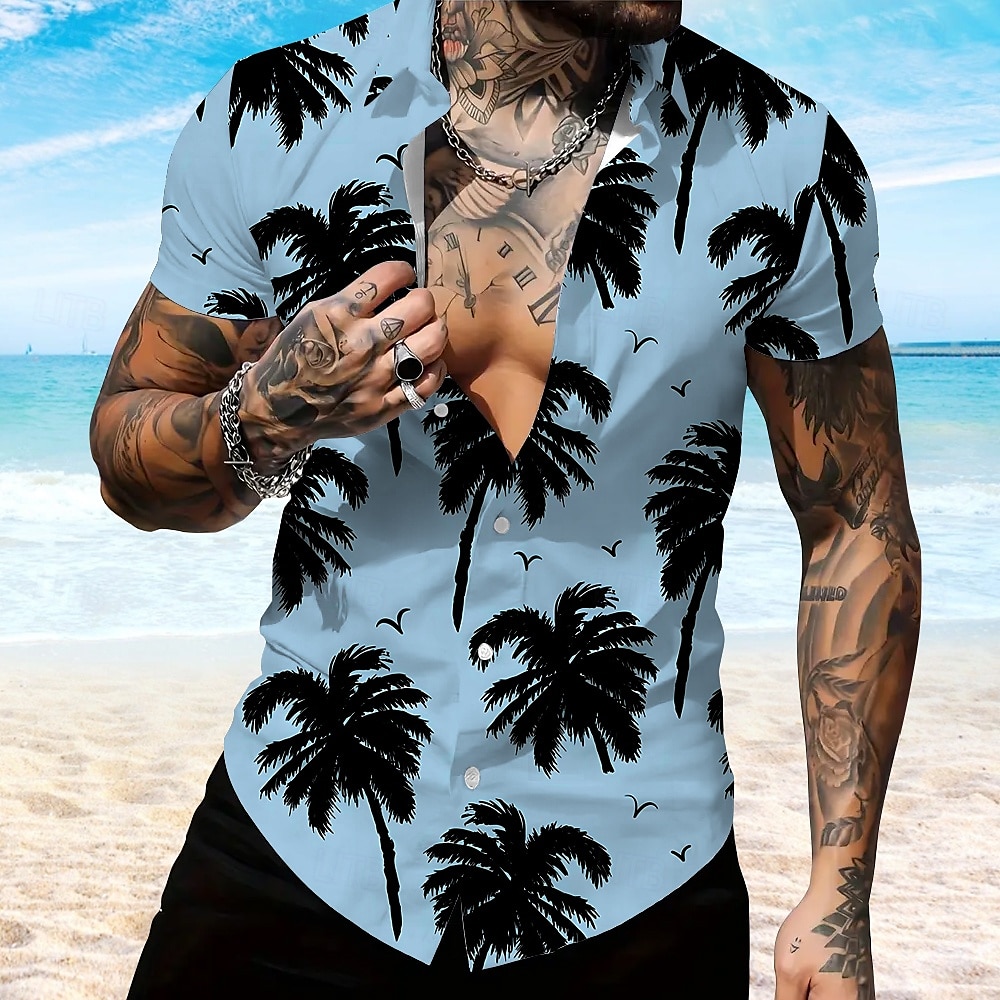Férfi Kókuszpálma Alkalmi ing Hawaii ing Aloha ing Rövid ujjú Hawaii Üdülő Vakáció Hétköznapi Fehér Medence Bíbor Lóhere 2025 - $24.99 –P1
