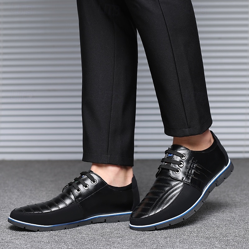 Freizeit-Schnürschuhe aus Kunstleder für Herren – stylische blaue und schwarze Low-Top-Sneaker mit rutschfester Sohle für den Alltag und halbformelle Anlässe 2025 - $46.99 –P6