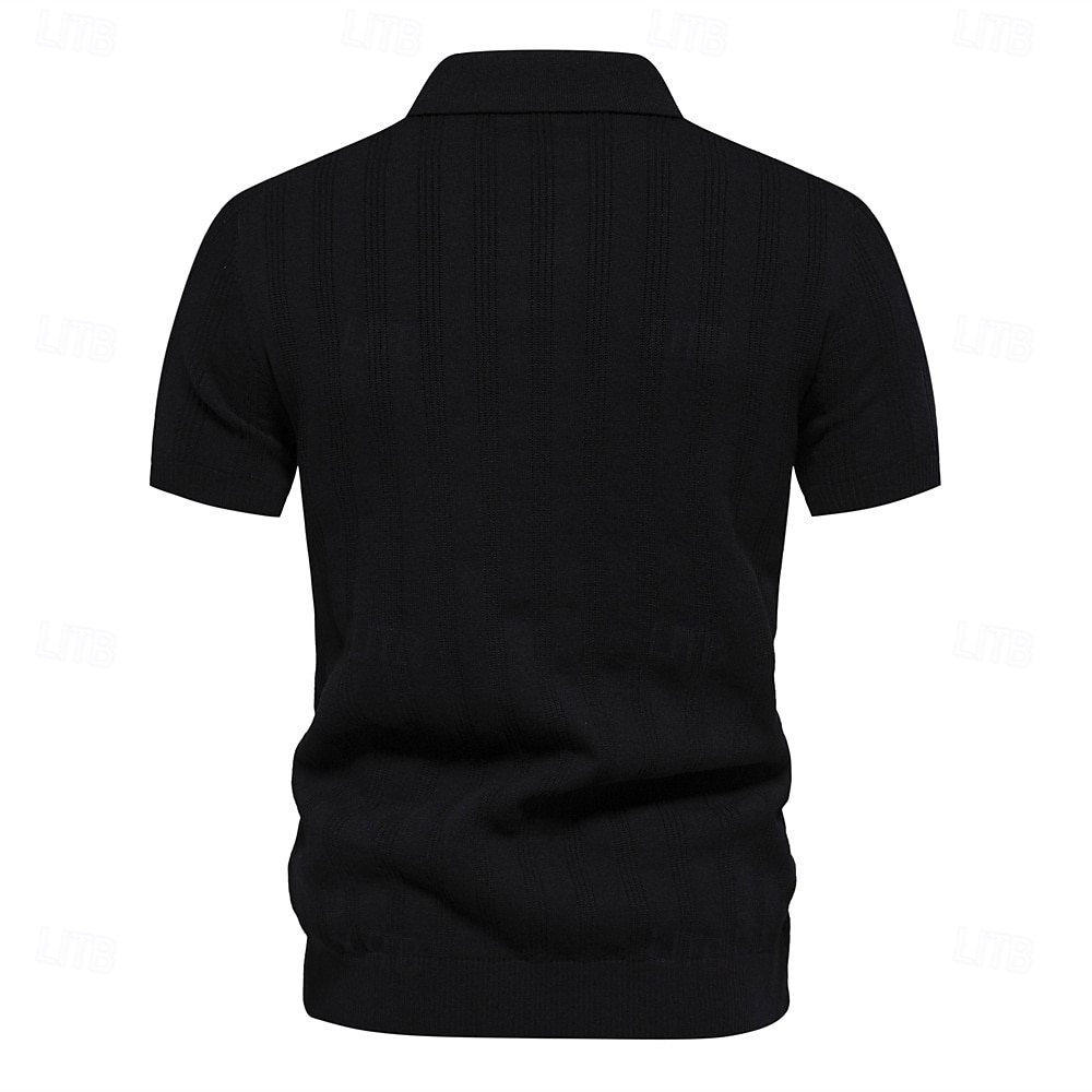 Men's Business Casual Lapel Button Short Sleeve Vintage Fashion Solid Color Vertical Stripes Buttons All Seasons Black Bronze Light Grey Beige 2025 - $26.99 –P6