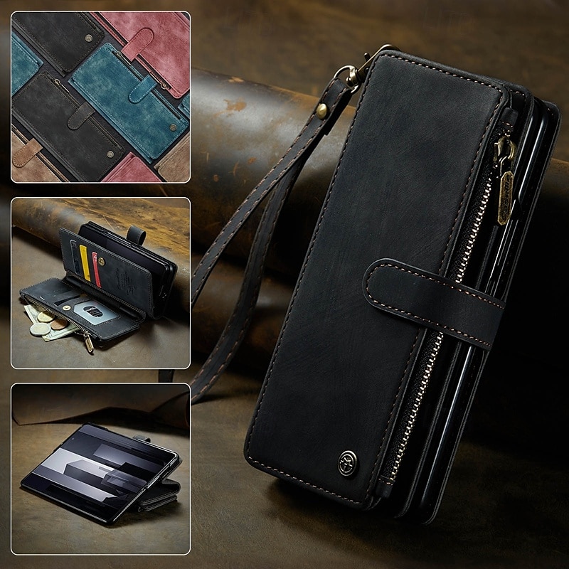 Telefoonhoes Voor Samsung Galaxy Z Fold 6 Z Fold 5 Z Fold 4 Z Fold 3 Wallet Case met Stand Houder Magnetische Rits Retro TPU PU Leer 2025 - $25.99 –P12