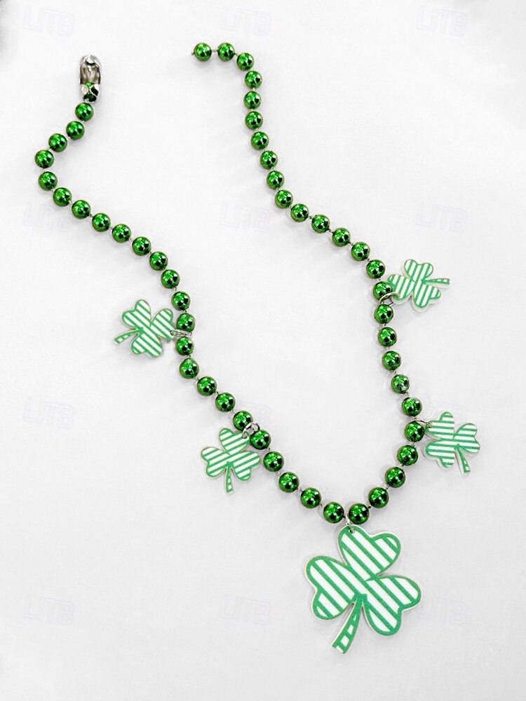 αγ. Patrick's day κολιέ τριφύλλι – πράσινος κρίκος αλυσίδας με τετράφυλλο μενταγιόν από τριφύλλι, γιορτινά statement κοσμήματα για γυναίκες, αξεσουάρ γιορτών και πάρτι 2025 - $7.99 –P7