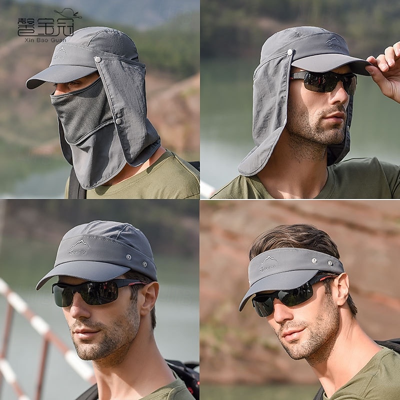 Sombrero para el sol convertible para hombre con solapa para el cuello y cubierta facial desmontable, gorra liviana con protección UV para caminatas al aire libre, pesca y campamentos. 2026 - $14.99 –P2