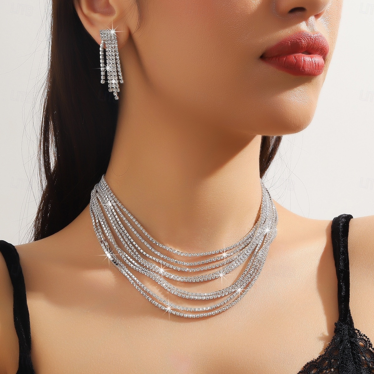 Ensembles de bijoux pour mariée 1 ensemble cristal à franges 1 collier boucles d'oreilles bijoux de luxe élégants pour femmes ensemble de bijoux pendentif pour mariage fête anniversaire de 2025 ? $23.99 –P2