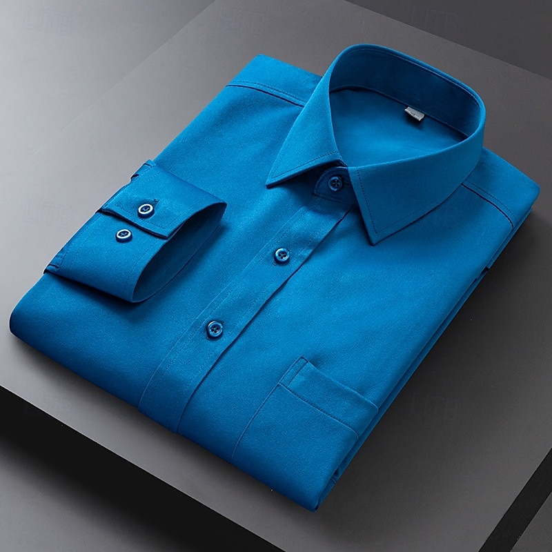 Hombre Camisa para Vestido Camisa sin planchar Plano Diario Exterior Bleu Ciel Azul Marino Manga Larga Cuello Vuelto Verano Primavera Ropa 2026 - $28.99 –P9