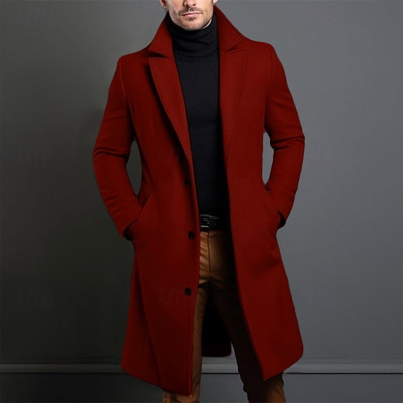 Pánské Zimní kabát Kabát Dlouhý trenčkot Venkovní Denní nošení Podzim zima 95 % polyester 5 % spandex Svrchní oděvy Oblečení Módní Šik ven Bez vzoru Klopa Dvouřadé 2025 - $49.99 –P14
