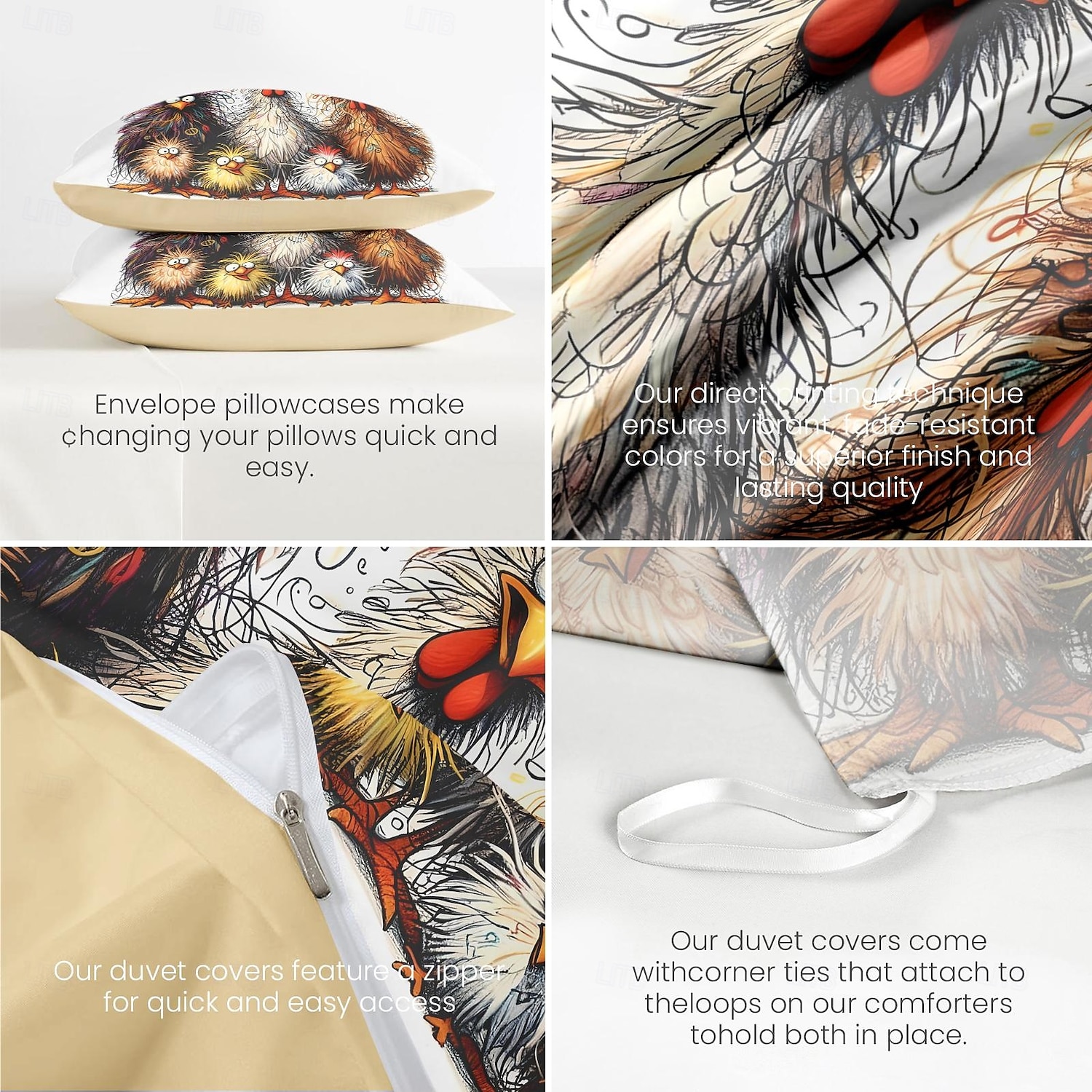 Rooster Funny Duvet Cover Set 100% Cotton Soft and Comfortable Bedding Set with Fun Rooster Print Cozy and Stylish Perfect for Bedroom Decor Easy Care and Machine Washable 2025 - $60.99 –P22