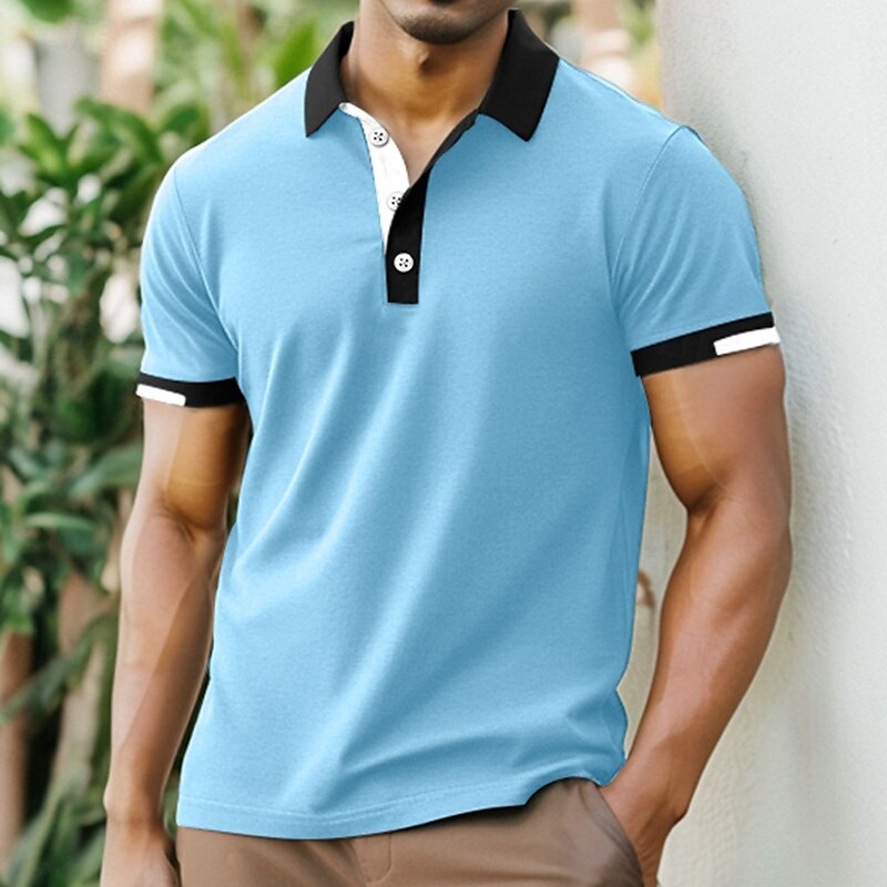 Men's Sports Polo Shirts Golf Shirt Casual Ribbed Polo Collar Short Sleeve Fashion Basic Solid Color Patchwork Summer Regular Fit Black White Red Blue Green Sports Polo Shirts 2025 - $22.99 –P4