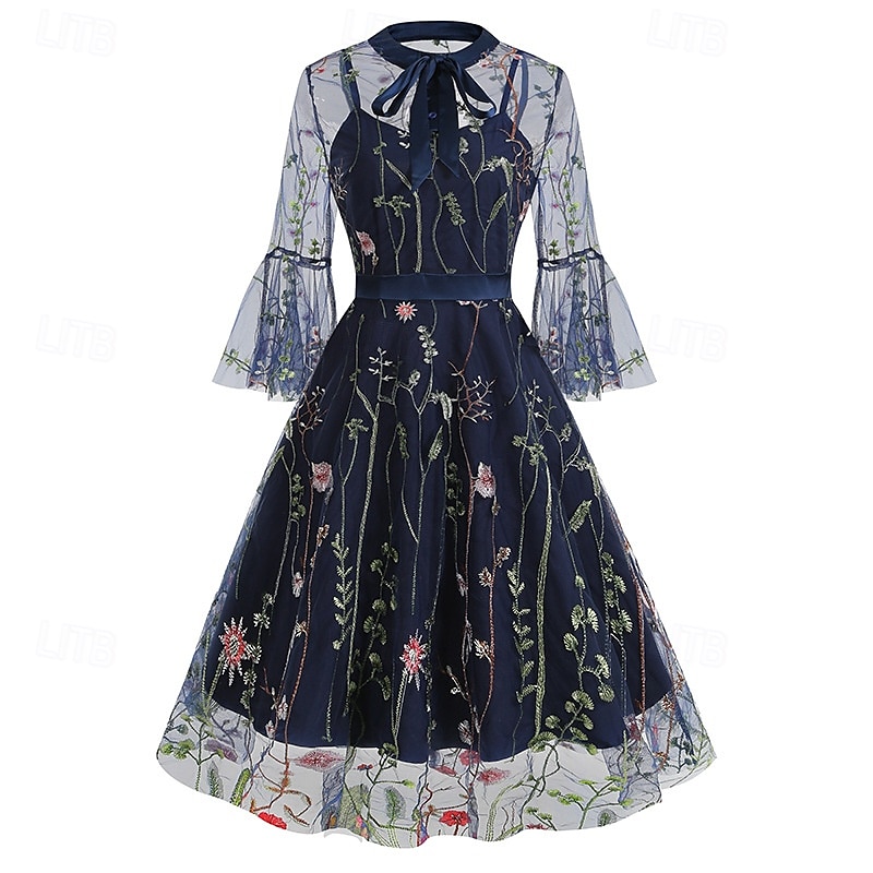 Elegantní Retro 50. léta Šaty Maškarní Výšivka Květiny Dámské Karneval Nový rok Plesová maškaráda Běžné / Denní loučení se svobodou nevěsty Dospělé Šaty 2025 - $48.99 –P15