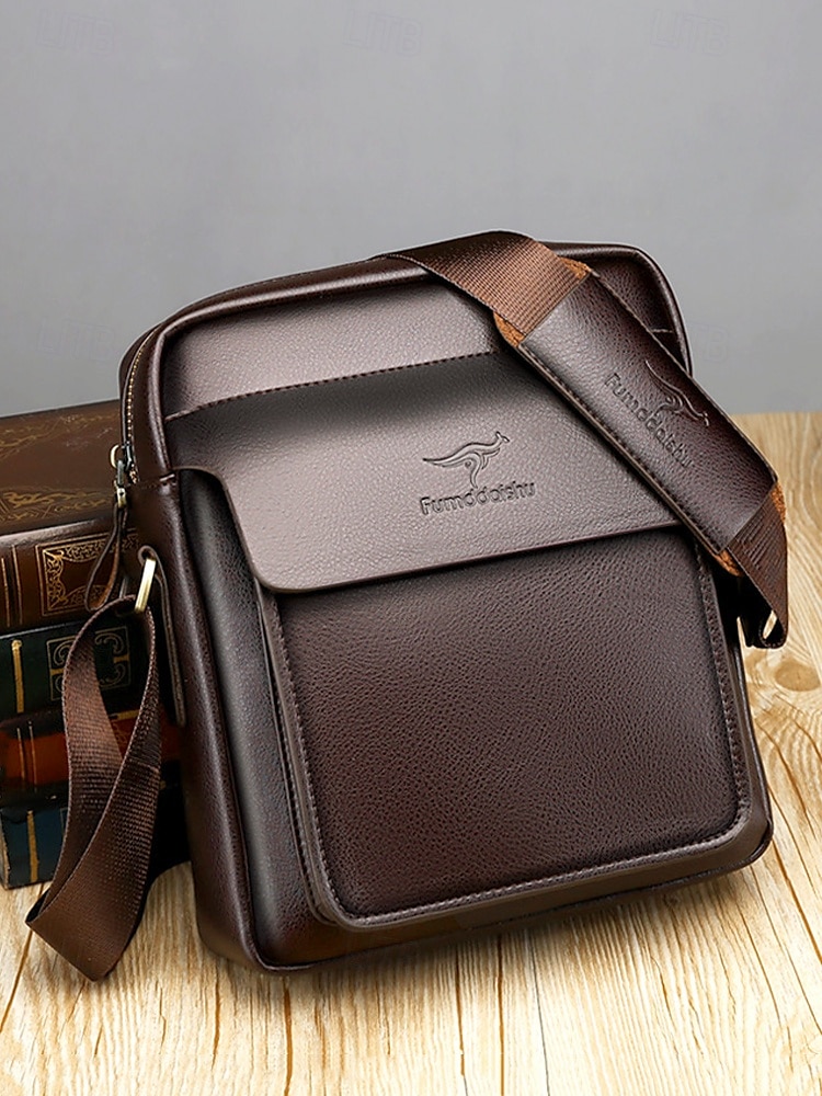 pánská hnědá černá crossbody kabelka z umělé kůže s nastavitelným ramenním popruhem - stylová a praktická taška přes rameno, messenger taška do práce, na cesty i každodenní nošení 2025 - $32.99 –P1