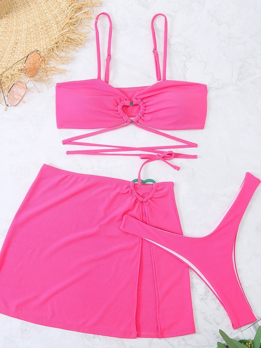 Dames Zwemkleding Bikini Driedelig Rok Zwempak Blote rug Slank Vakantie Strand Kleding Effen Kleur Halternek Mouwloos Badpakken 2025 - AU $52.89 –P2
