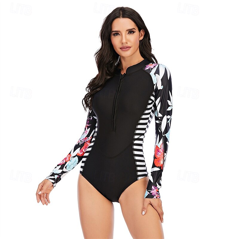 Femme Maillot Anti UV Maillot de bain 1 pièce Protection solaire UV UPF50+ Poids Léger manche longue Spandex Le Maillot de corps Maillot de bain Zip sur le devant Natation Surf Plage Sports nautiques de 2025 ? $24.79 –P5